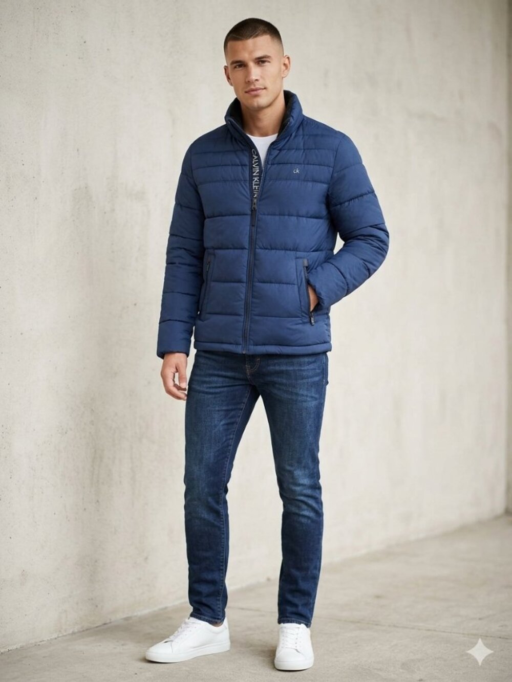 Calvin Klein Men's Blue Full-Zip Puffer Jacket - Small